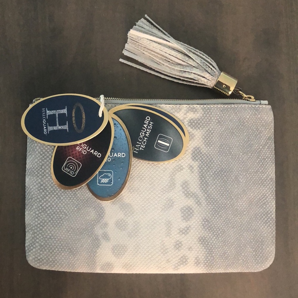 G.I.L.I. Haloguard Leather RFID Pouch/Clutch, Snow Leopard